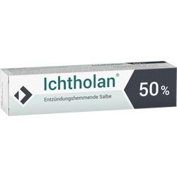 Weiße Tube von Ichtholan Salbe mit 50 % Wirkstoff.